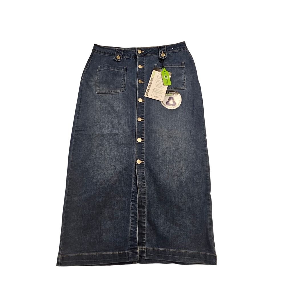 d.jeans Recycled Denim High Waist Maxi Skirt Button‎ Front Blue Size 14 new